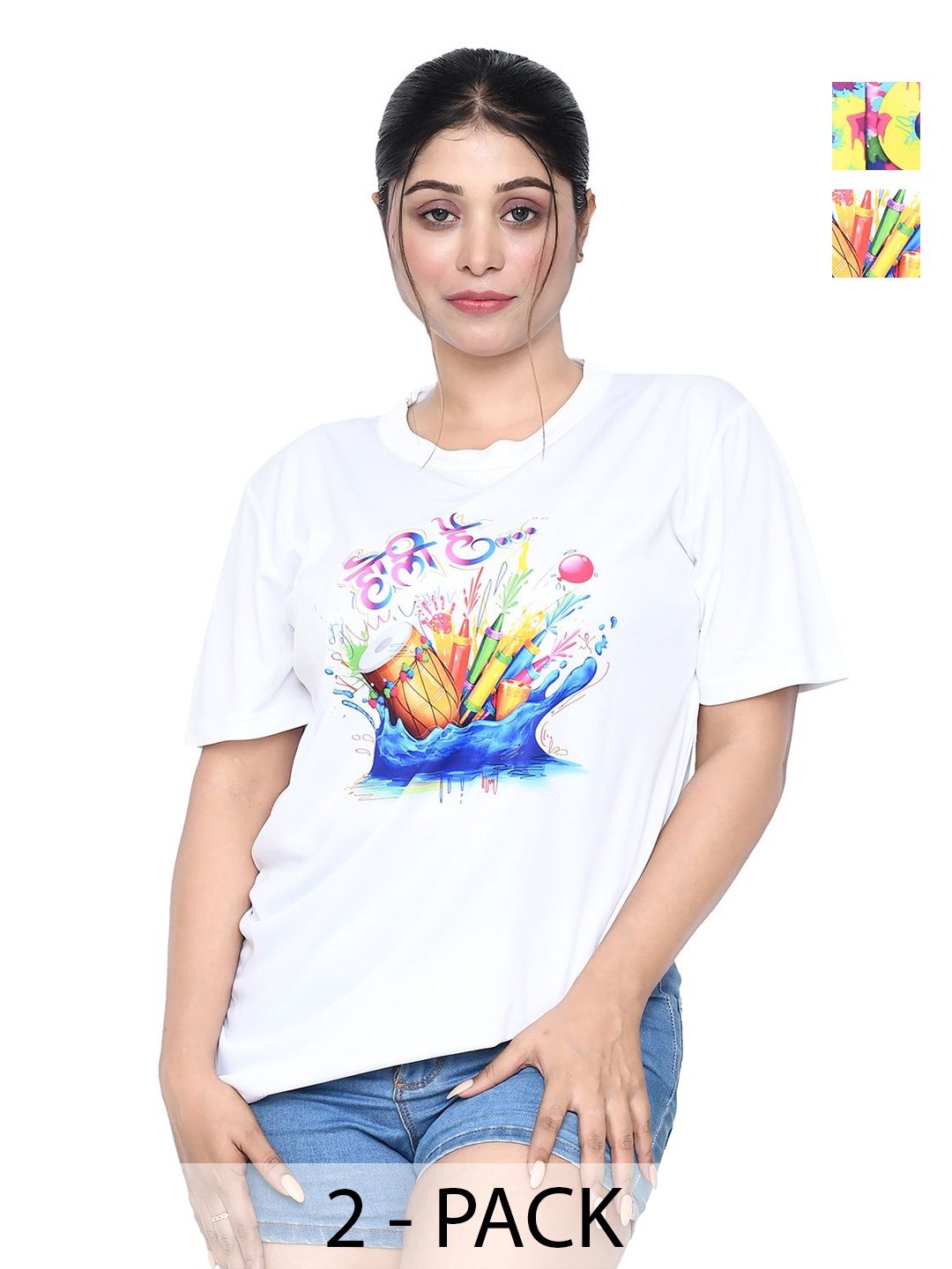 

RAPL Women 2 Printed Applique T-shirt, White