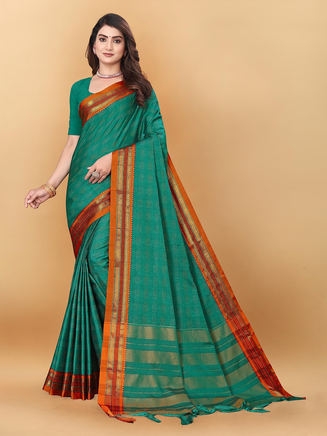 

MAGNEITTA Zari Silk Cotton Ilkal Saree, Green