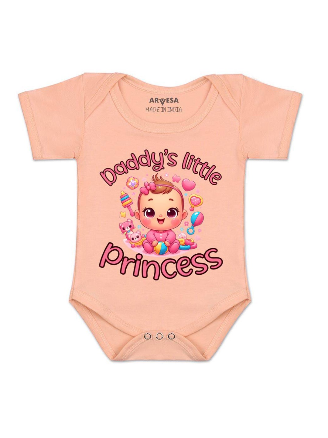 

Arvesa Kids Daddy Little Princess Printed Romper, Peach