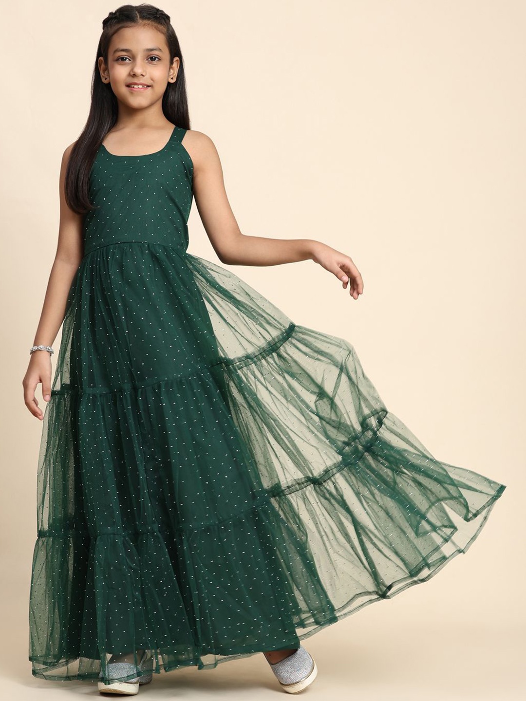 

LOOKS AND LIKES Embellished Net Maxi Dress, Green