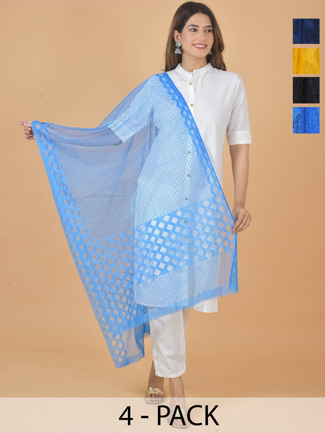

LA FEMINAE Selection Of 4 Geometric Woven Design Dupattas, Blue