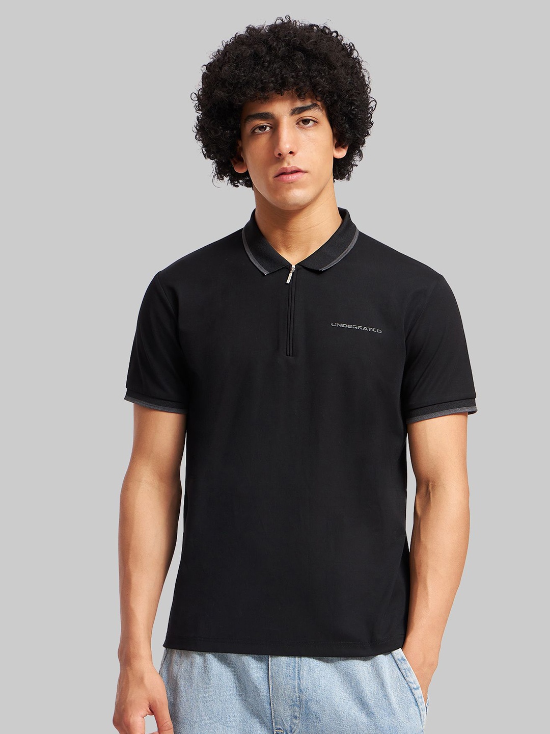 

Underrated Club Men Solid Polo Collar Viscose Rayon T-shirt, Black