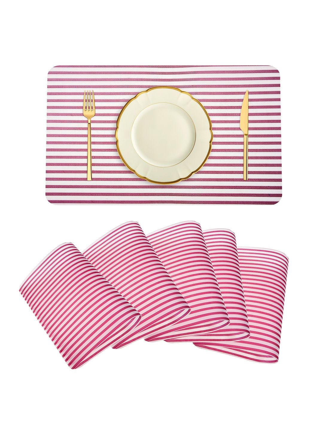 

Kuber Industries Maroon & White 6 Pieces Striped Rectangle Shaped Table Placemats