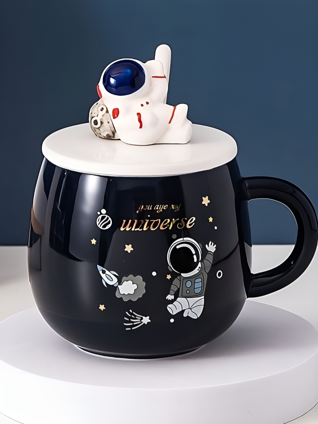 

BonZeaL Blue Printed Ceramic Glossy Dishwasher and Microwave Safe Mug 420 ml