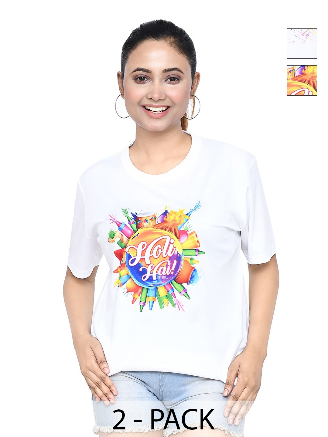 

RAPL Women 2 Printed Applique T-shirt, White