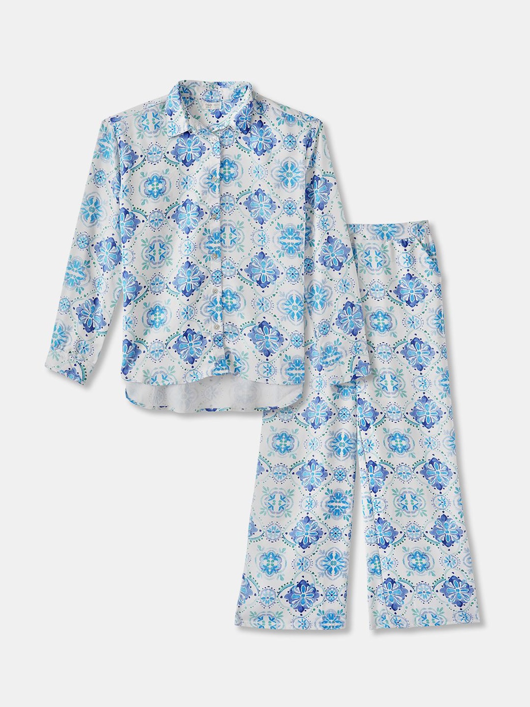 

R&B Girls Floral Printed Shirt With Trouser, White