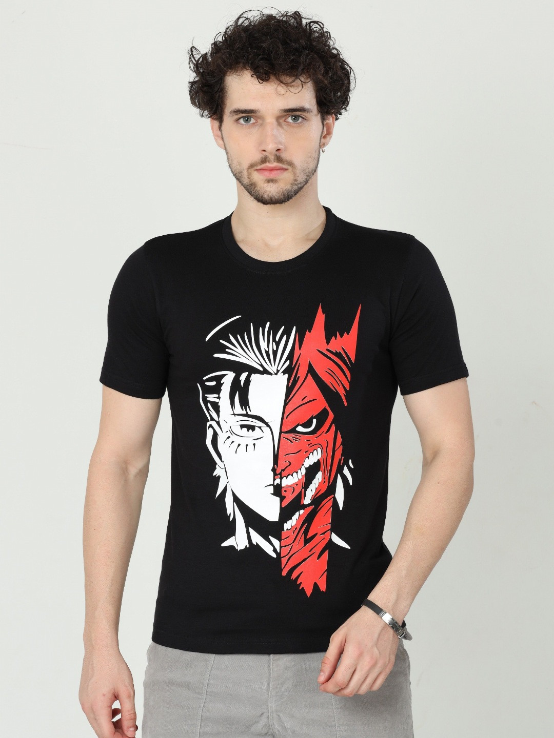 

Quco Men Graphic Printed Biowashed Round Neck Cotton Tshirt, Black