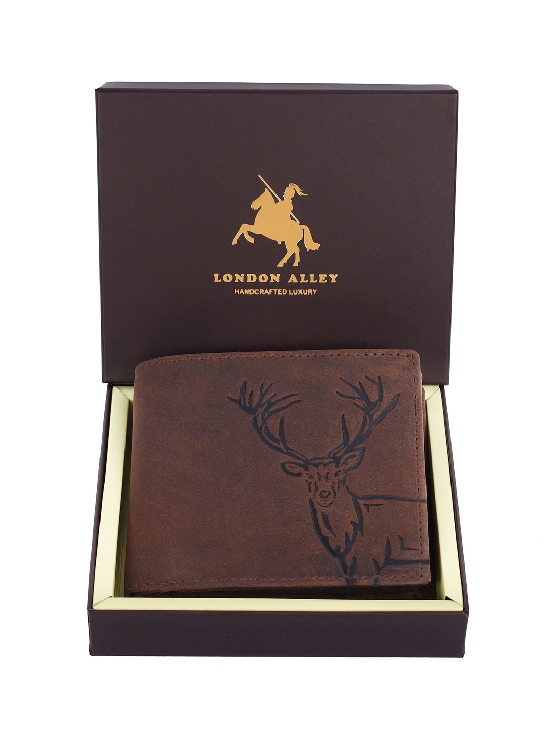

LONDON ALLEY Men Textured Leather Two Fold Wallet, Brown