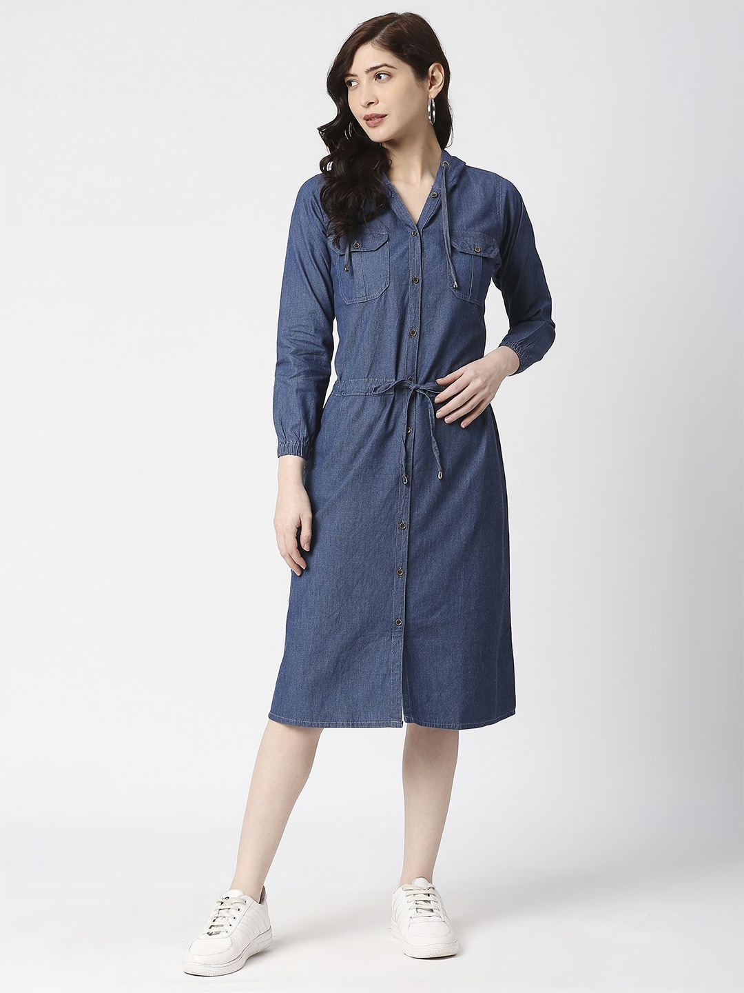 

CEFALU Denim Bodycon Midi Dress, Blue