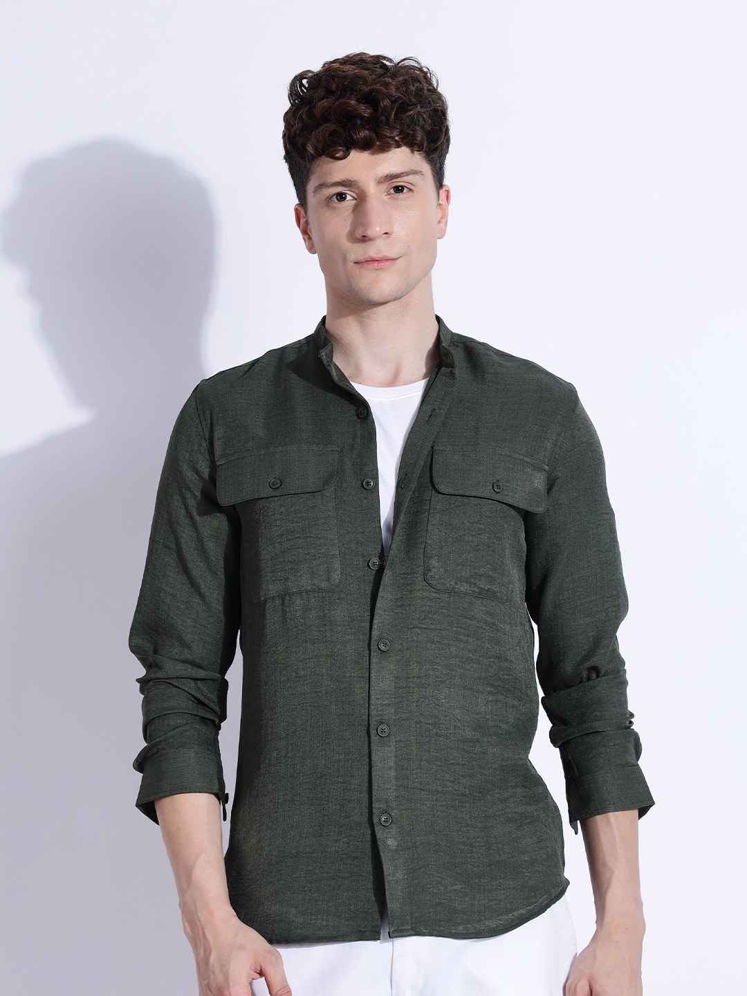 

THE BEETEL HOUSE Men Air Linen DP Like Regular Slim Fit Casual Shirt, Olive