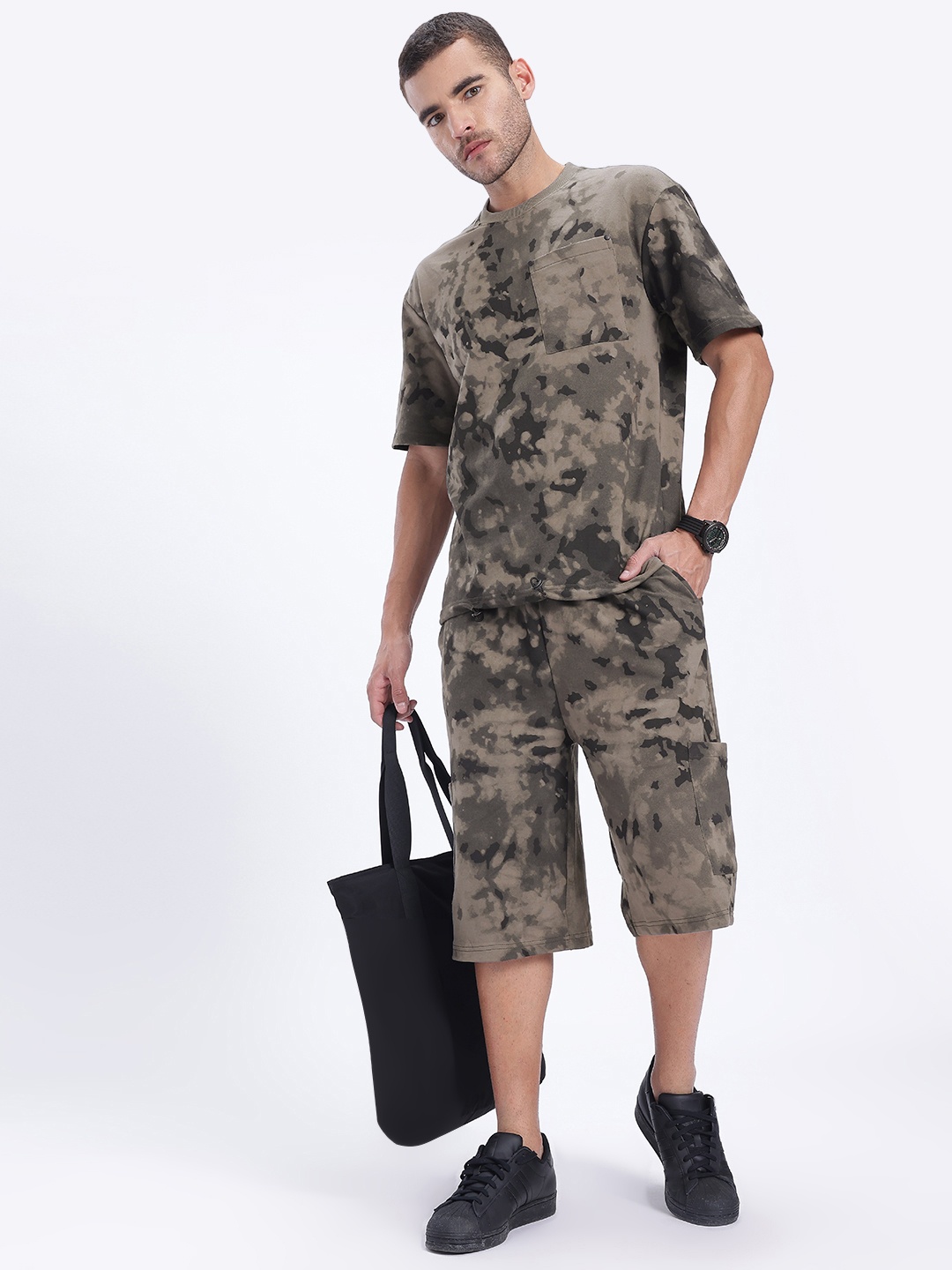 

glitchez Utility Comfort Tie & Dye Oversized Co-Ords, Olive