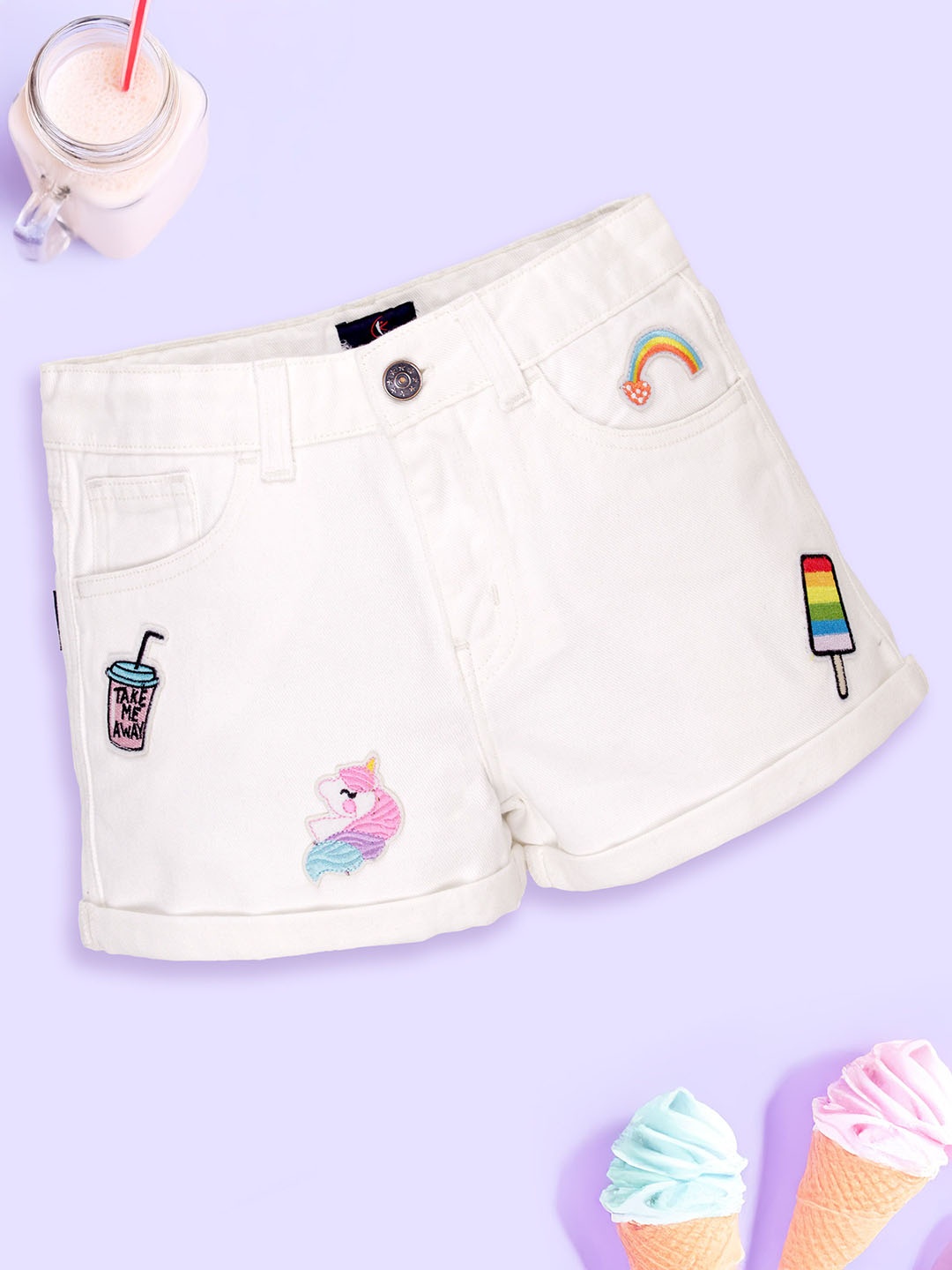 

KiddoPanti Girls Denim Denim Shorts, White