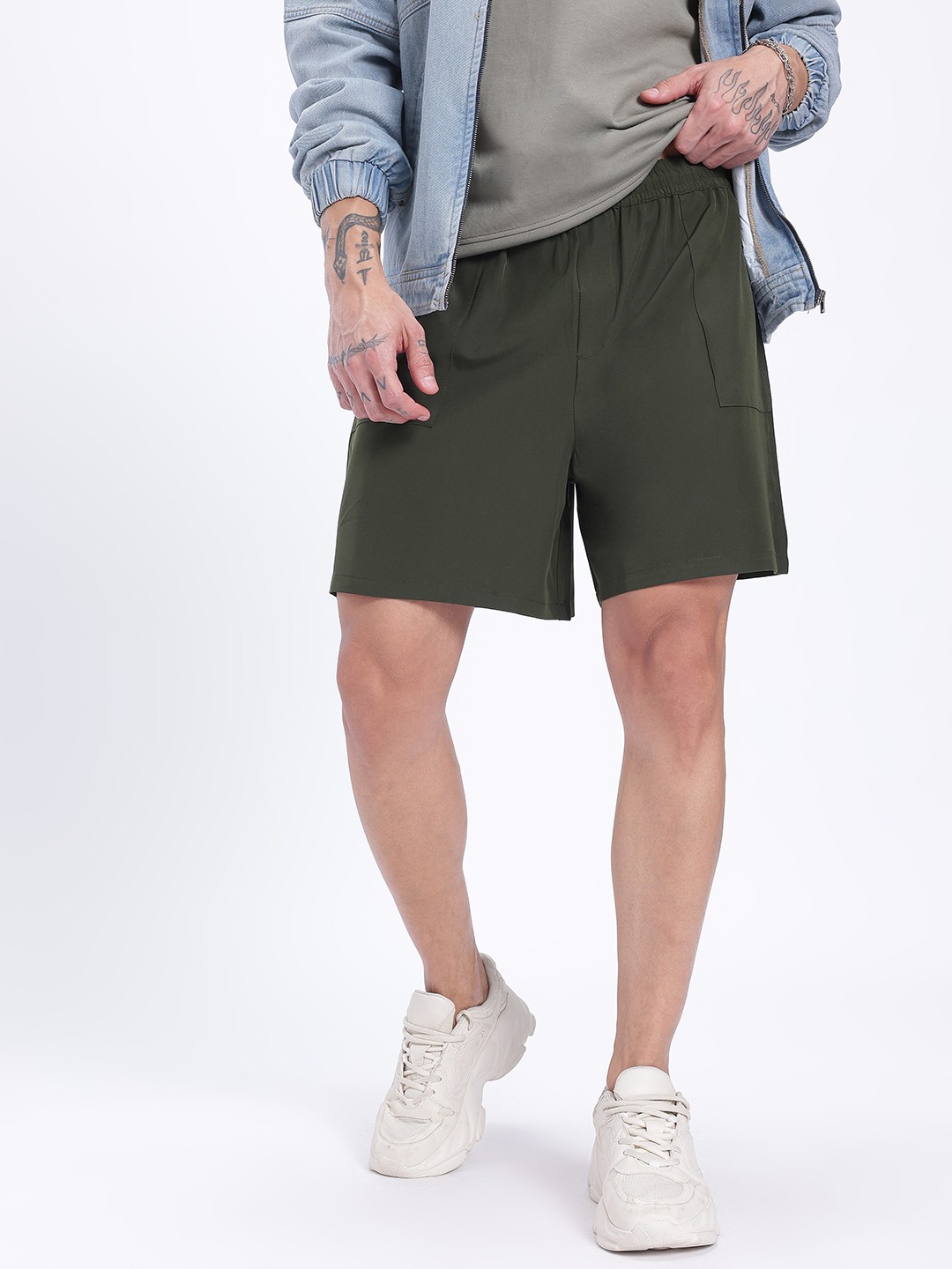 

glitchez Men Pure Flex Loose Fit Shorts, Olive