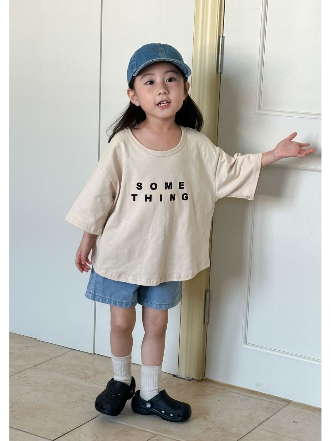 

LULU & SKY Girls Typography Printed Round Neck Cotton Oversized T-shirt, Beige