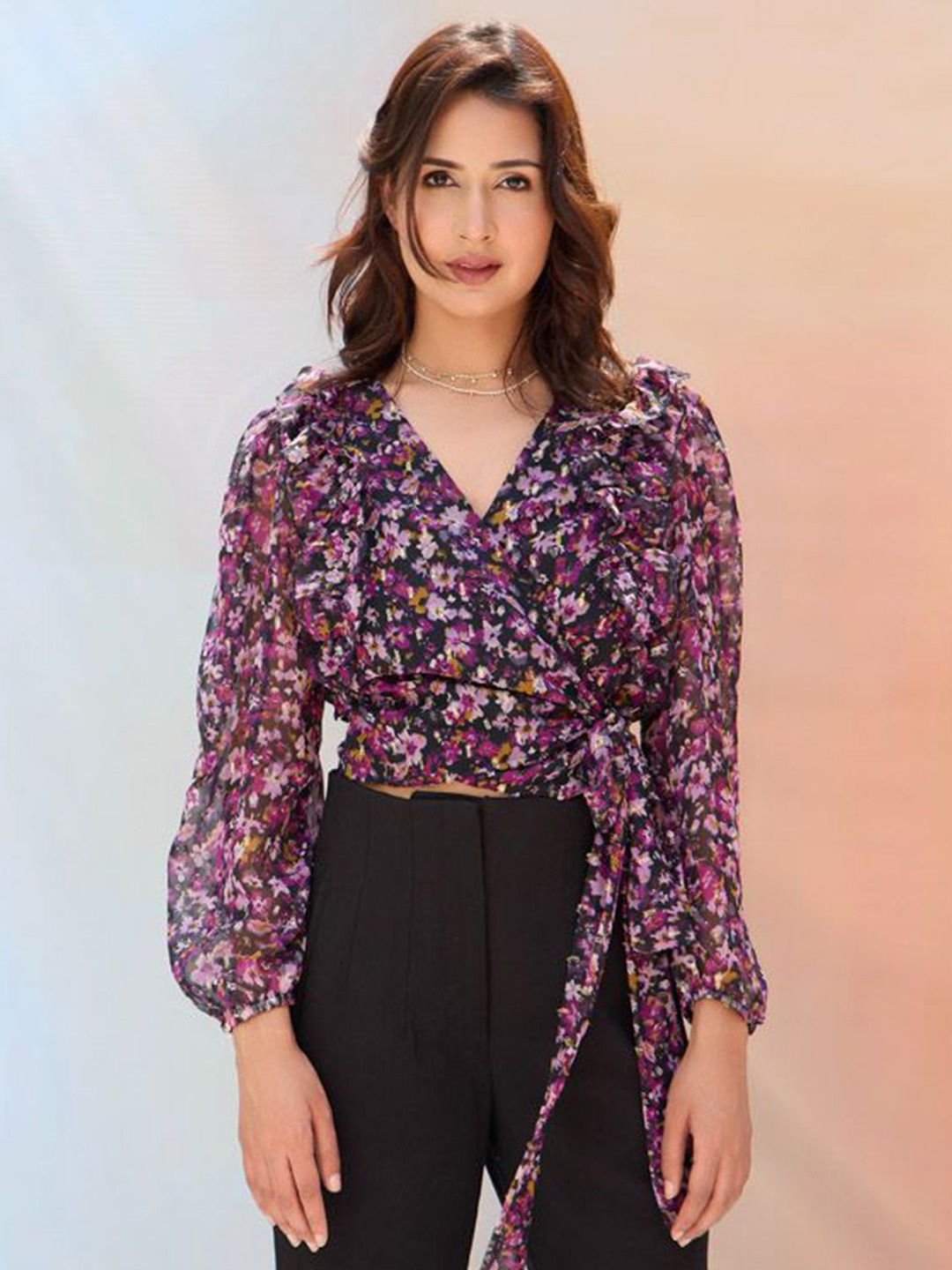 

Shades of Sabi Floral Print Top, Purple