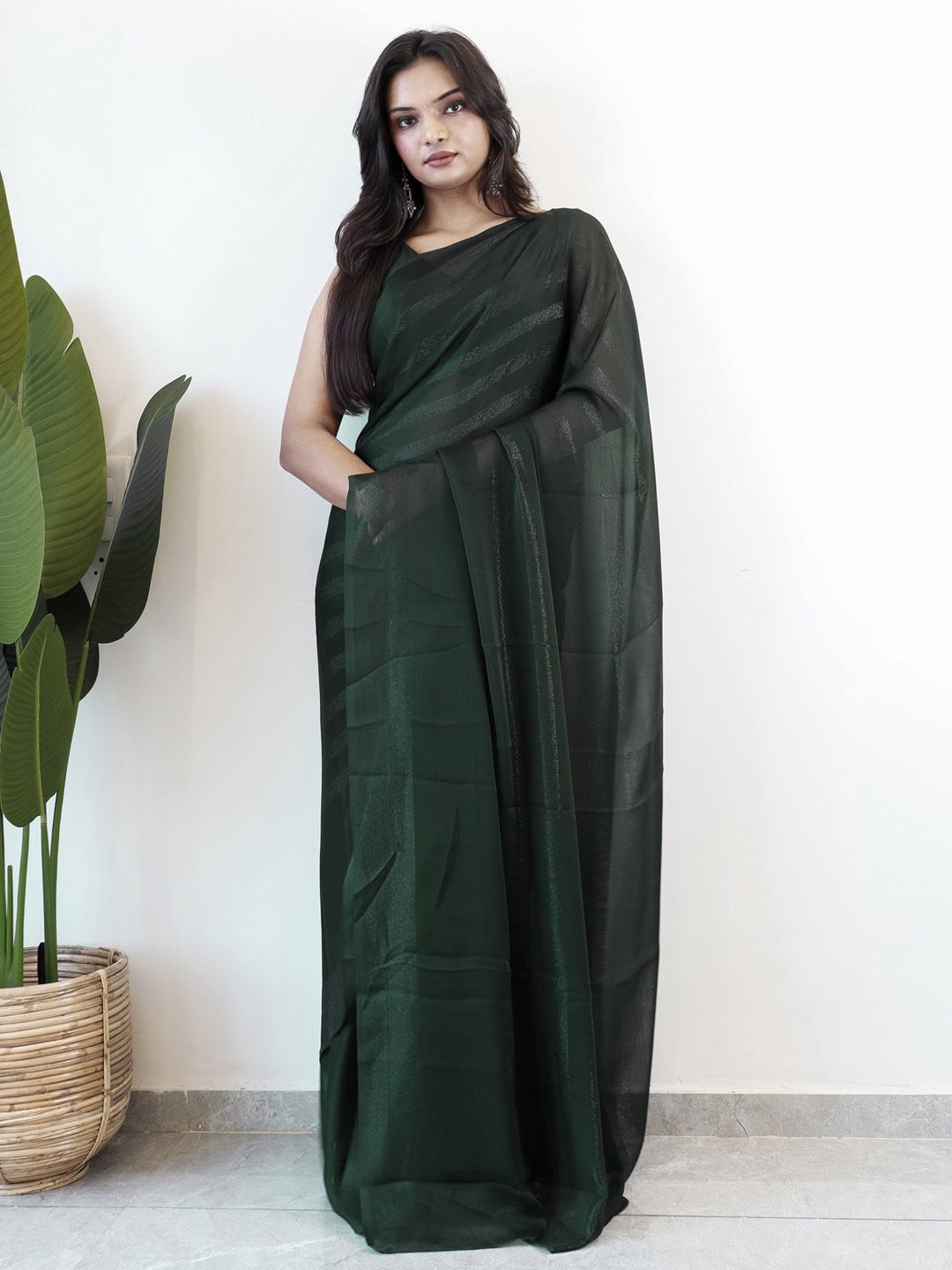 

Anouk Rustic Striped Poly Georgette Ready to Wear Saree, Green