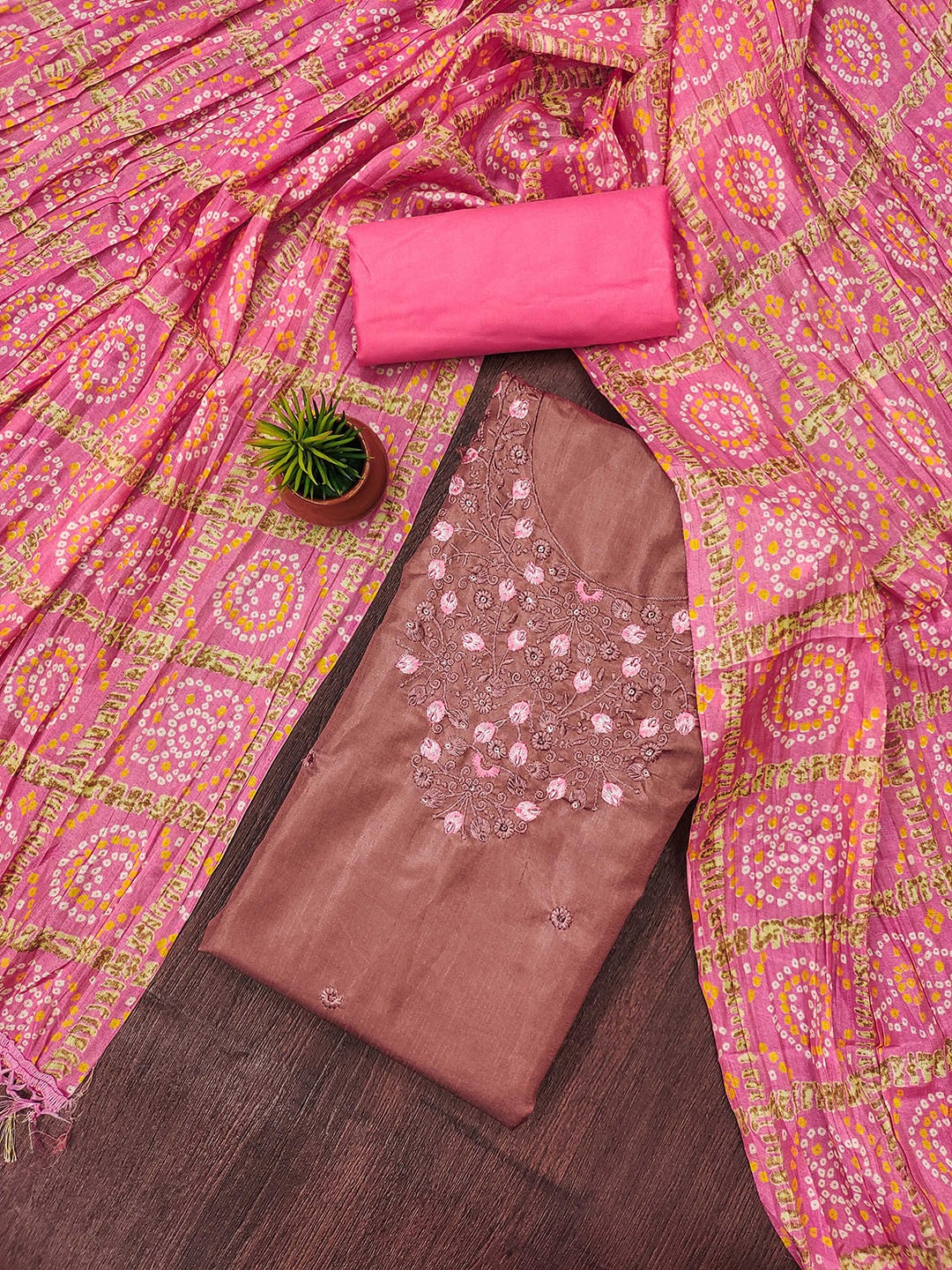

MANVAA Embellished Unstitched Dress Material, Rust