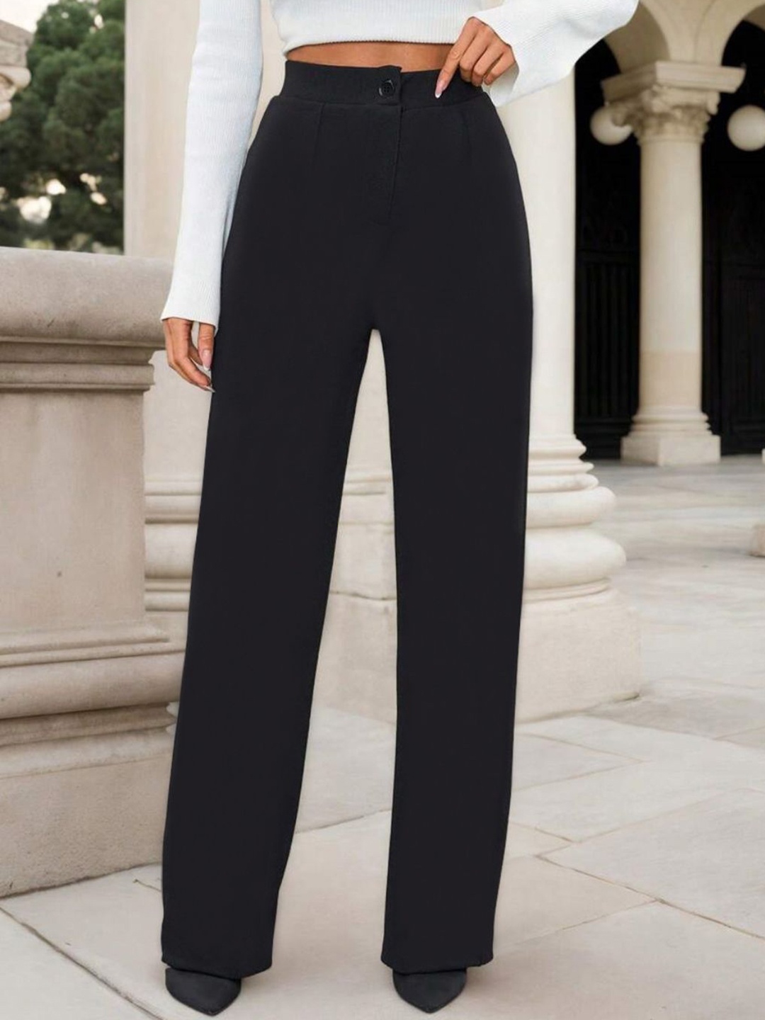 

KERI PERRY Women Relaxed Straight Leg High-Rise Trousers, Black