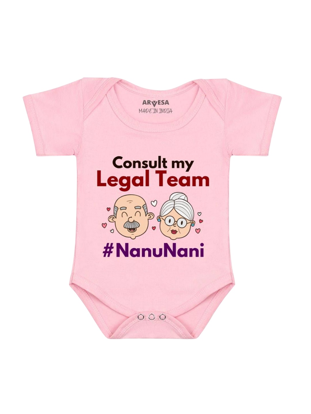 

Arvesa Kids Consult My Legal Team Nanu Nani Printed Romper, Pink