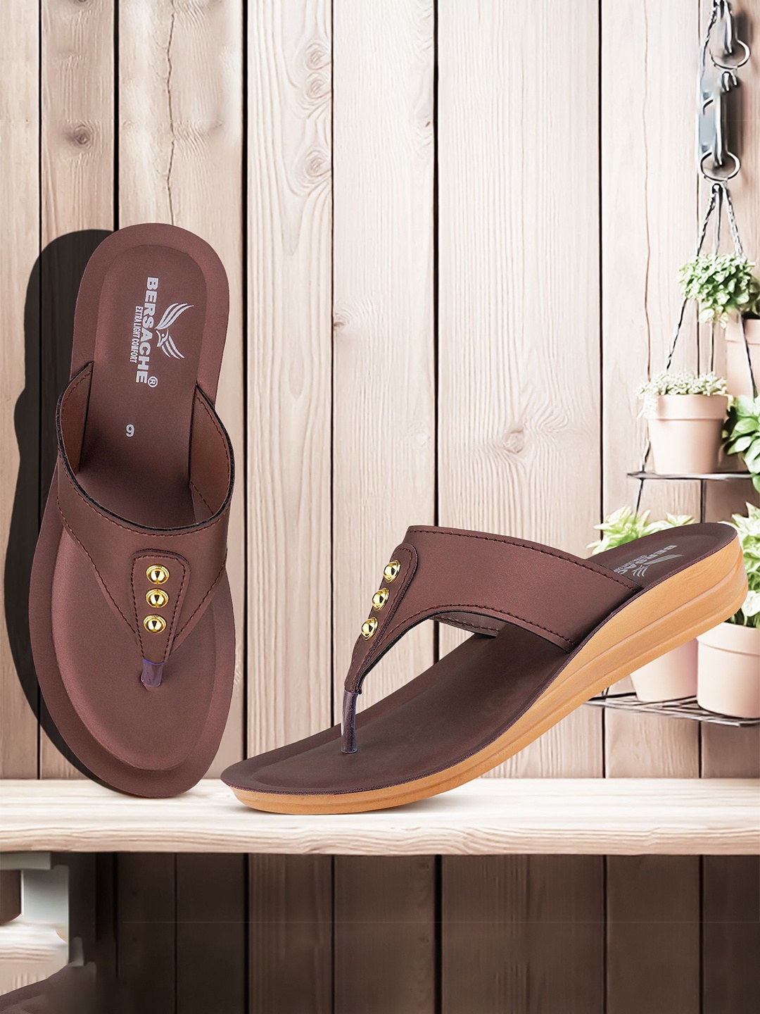 

BERSACHE Set Of 2 One Toe Flats, Brown