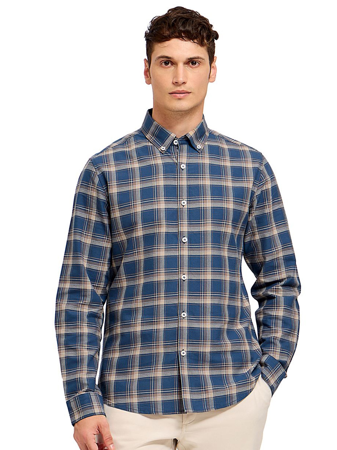 

Mast & Harbour Men Comfort Tartan Checks Opaque Checked Casual Shirt, Blue