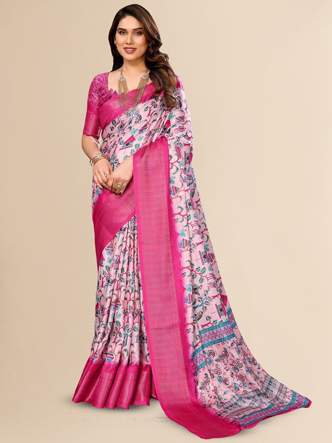 

Fashion FRICKS Ethnic Motifs Silk Cotton Saree, Pink