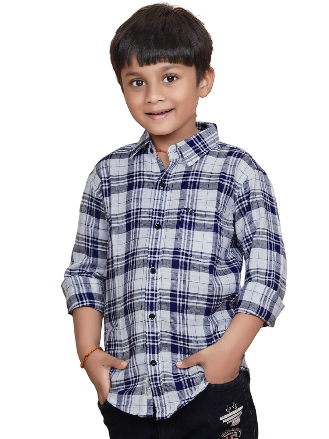 

SKY PEARL Boys Tartan Checks Opaque Checked Casual Shirt, White
