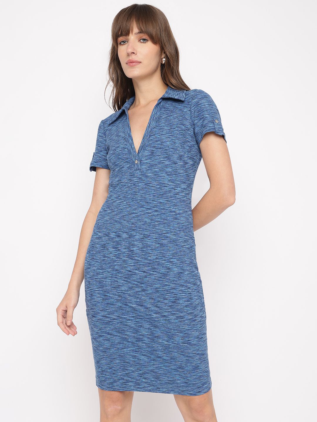 

GUESS Print Flared Sleeve Bodycon Dress, Blue