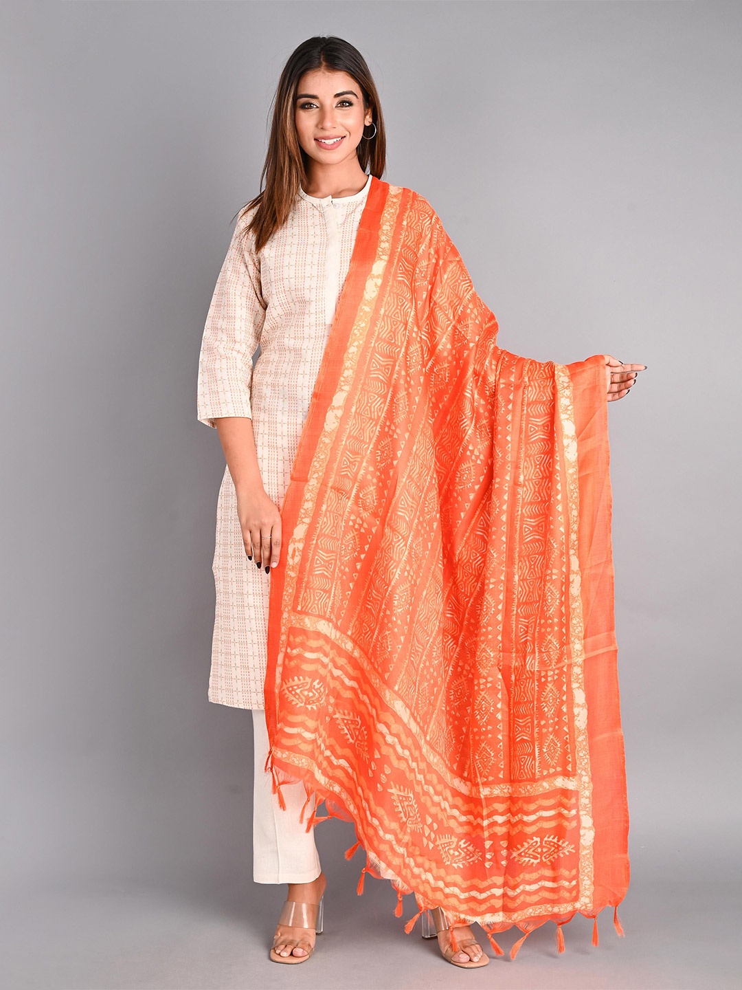 

The Hope Printed Pure Cotton Kurta with Trousers & Dupatta, Cream