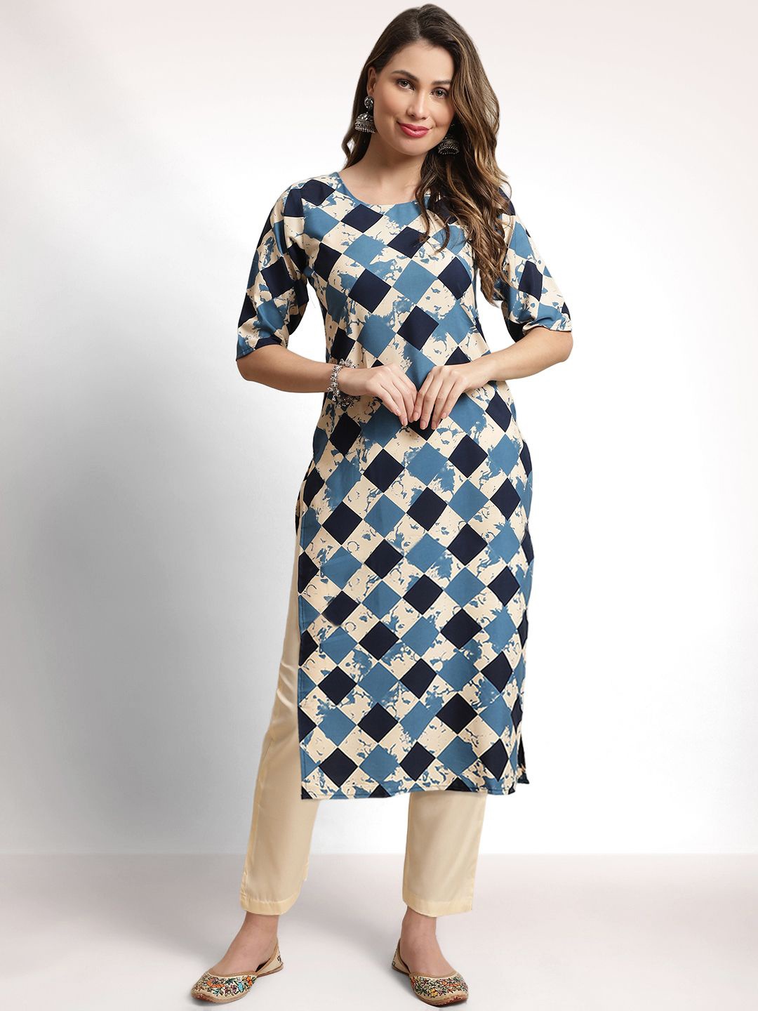 

Moda Rapido Geometric Printed Straight Kurta with Trousers, Cream