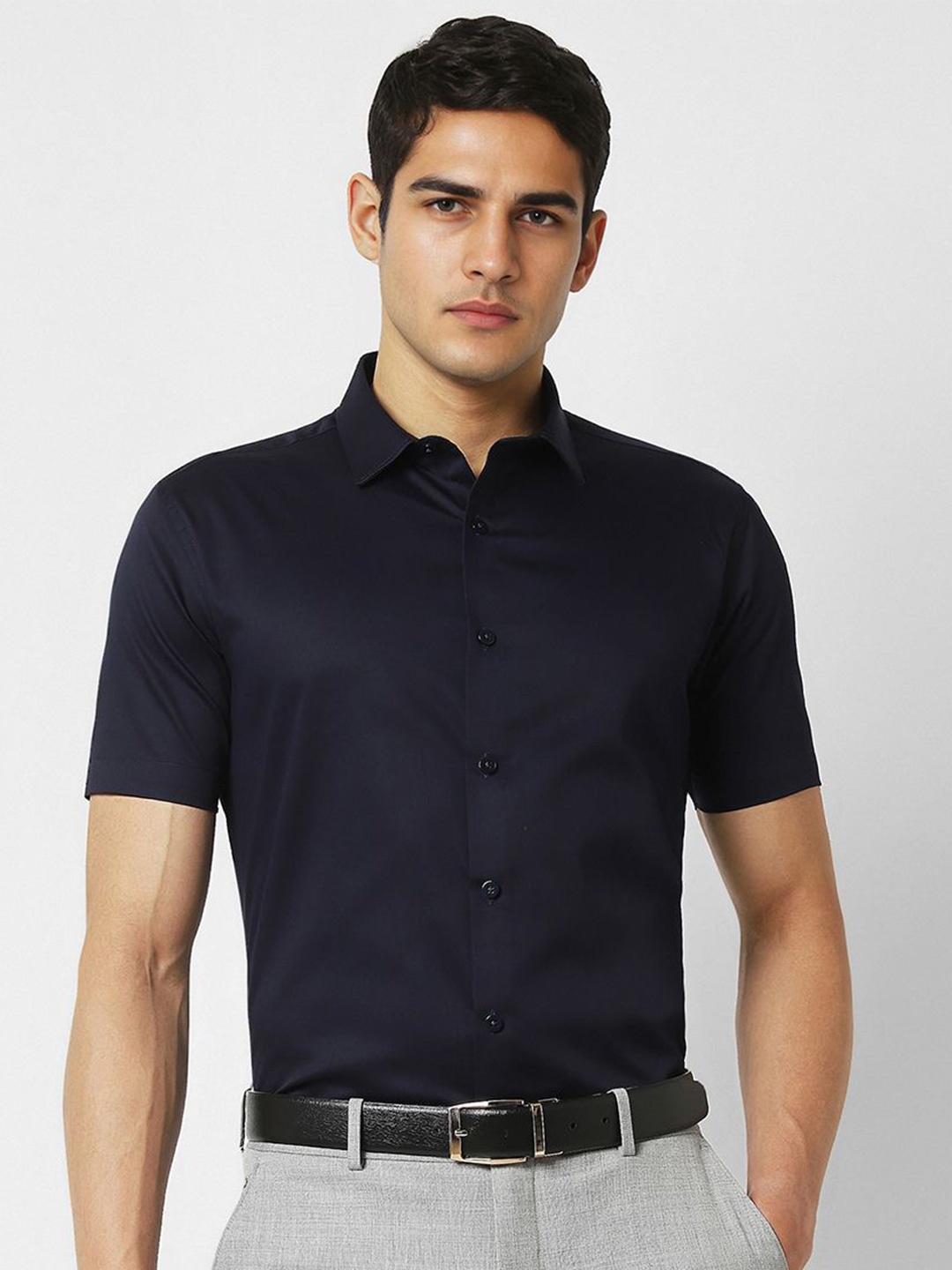 

V Dot Men Slim Fit Opaque Casual Shirt, Navy blue