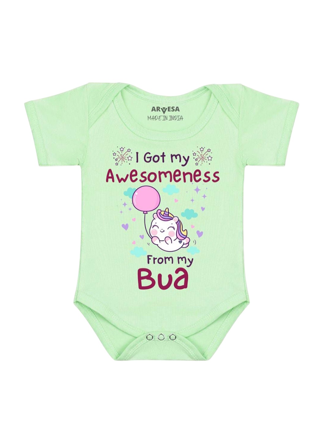 

Arvesa I Got Awesomeness From Bua Printed Romper, Green