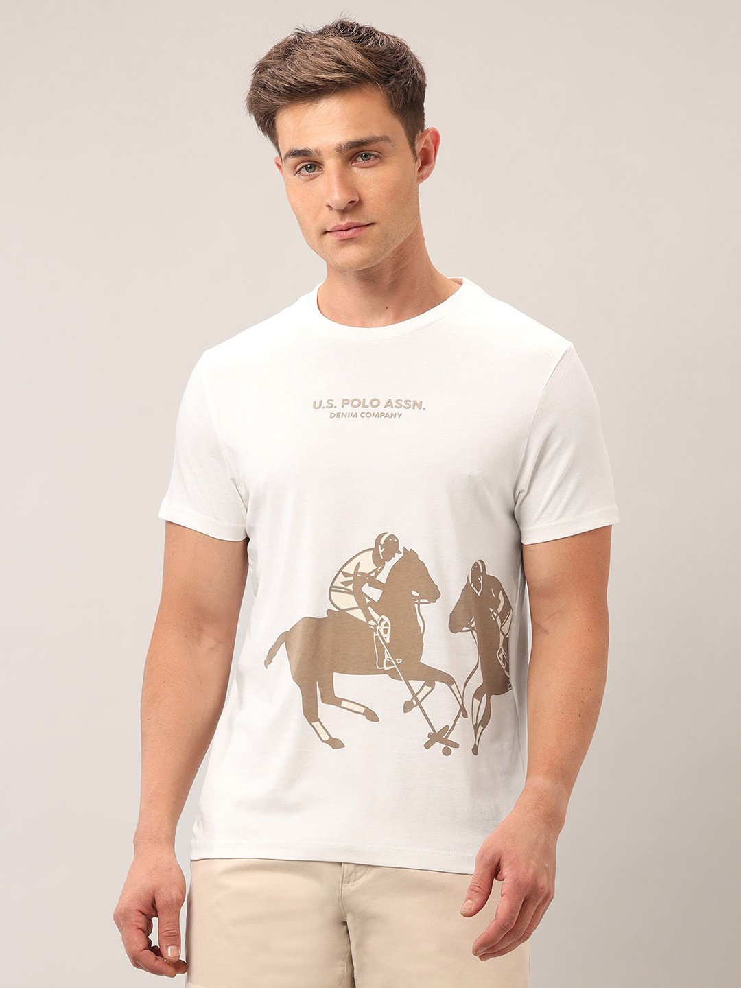 

U.S. Polo Assn. Denim Co. Men Brand Logo Printed Slim Fit T-shirt, White