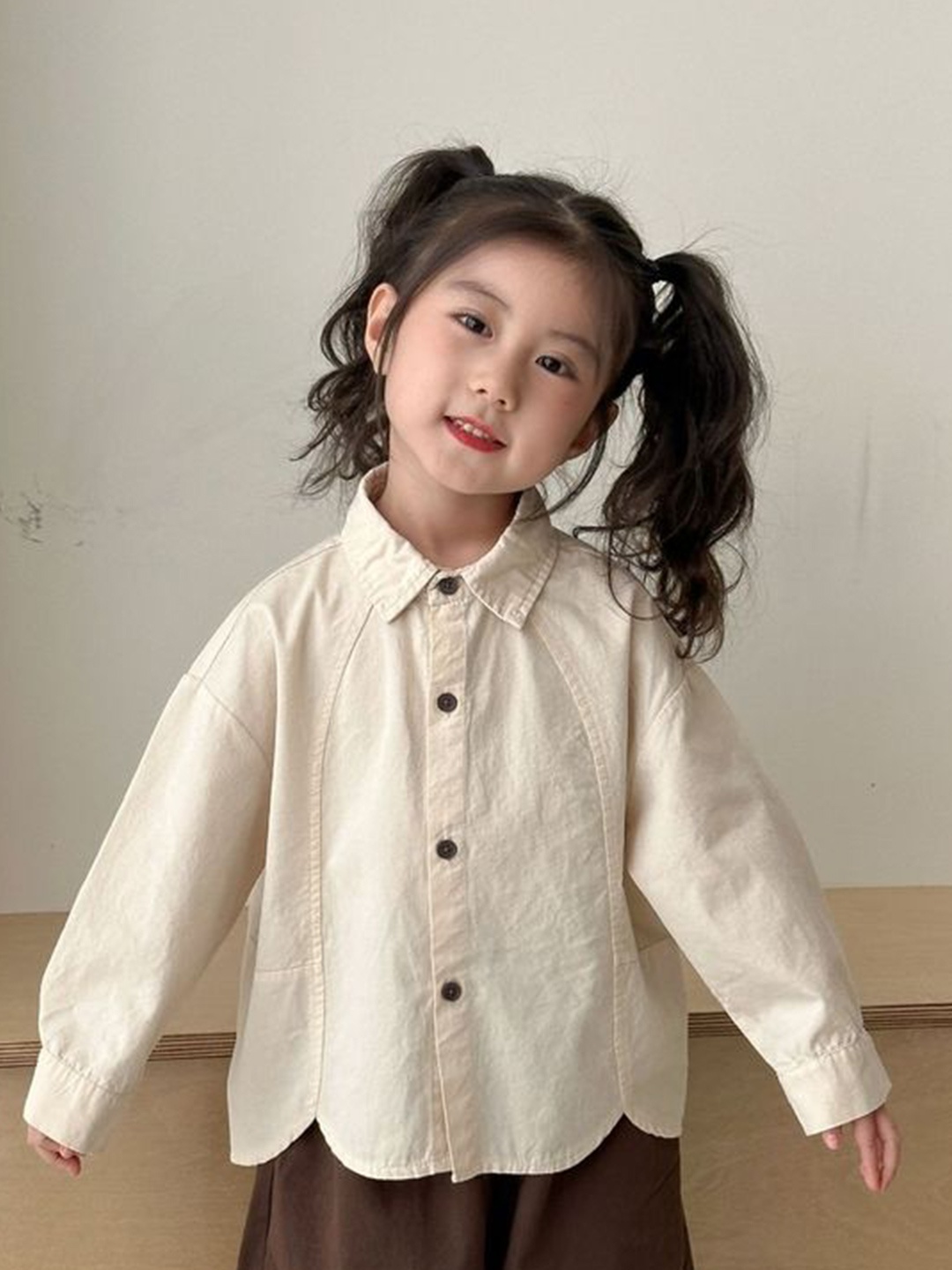 

LULU & SKY Girls Opaque Casual Shirt, Beige