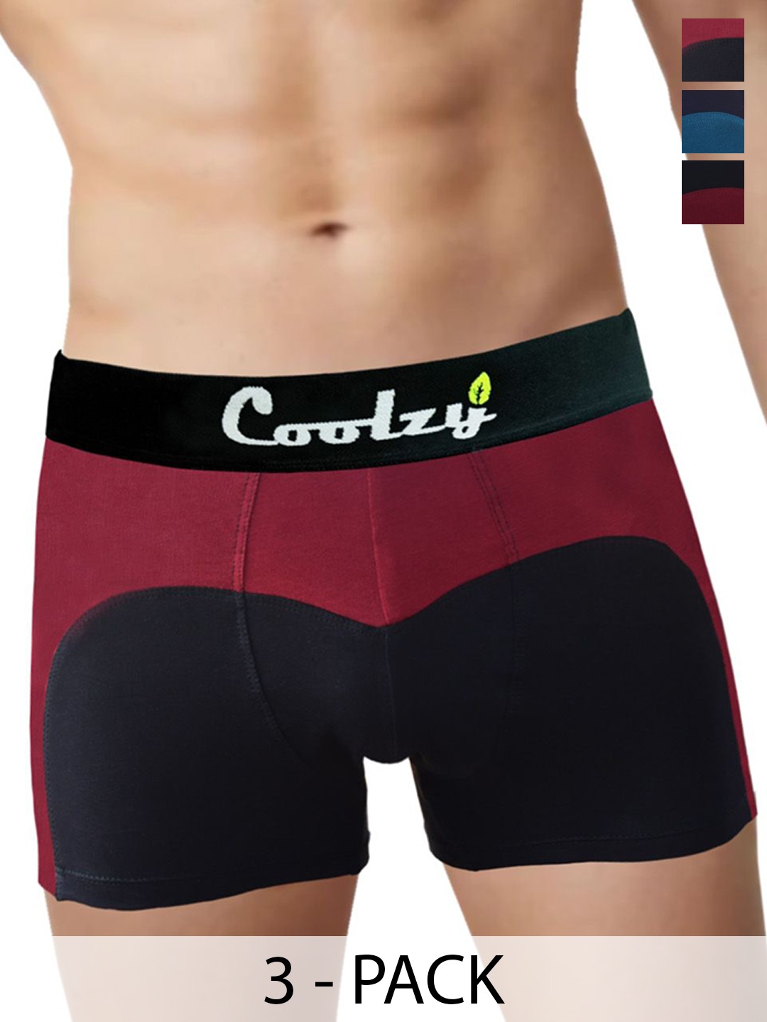 

COOLZY Pack Of 3 Color Block Antibacterial Trunks - SEOCSOTNK3K523-S, Red