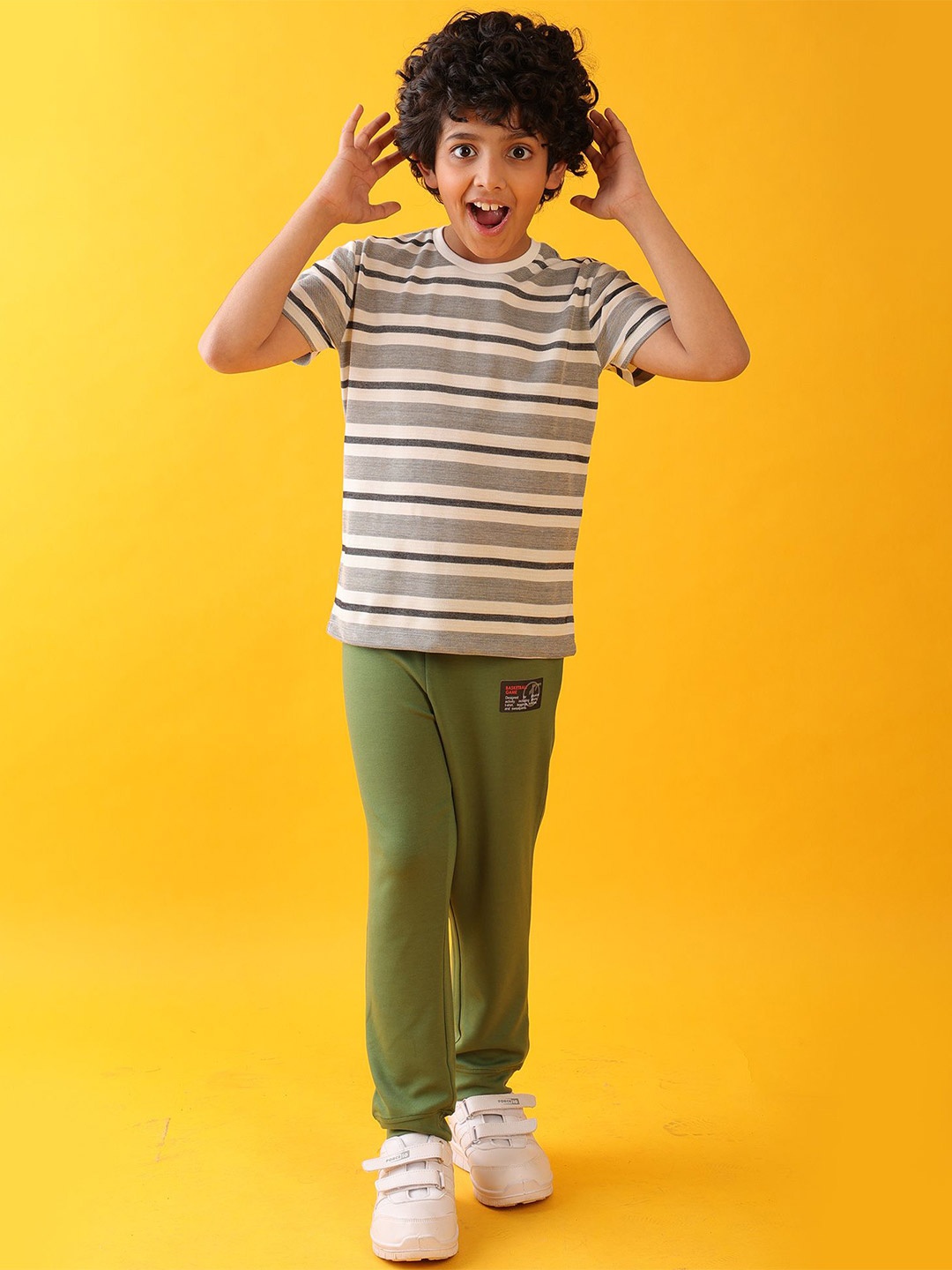 

Anthrilo Boys Striped Summer T-Shirt With Jogger Set, White