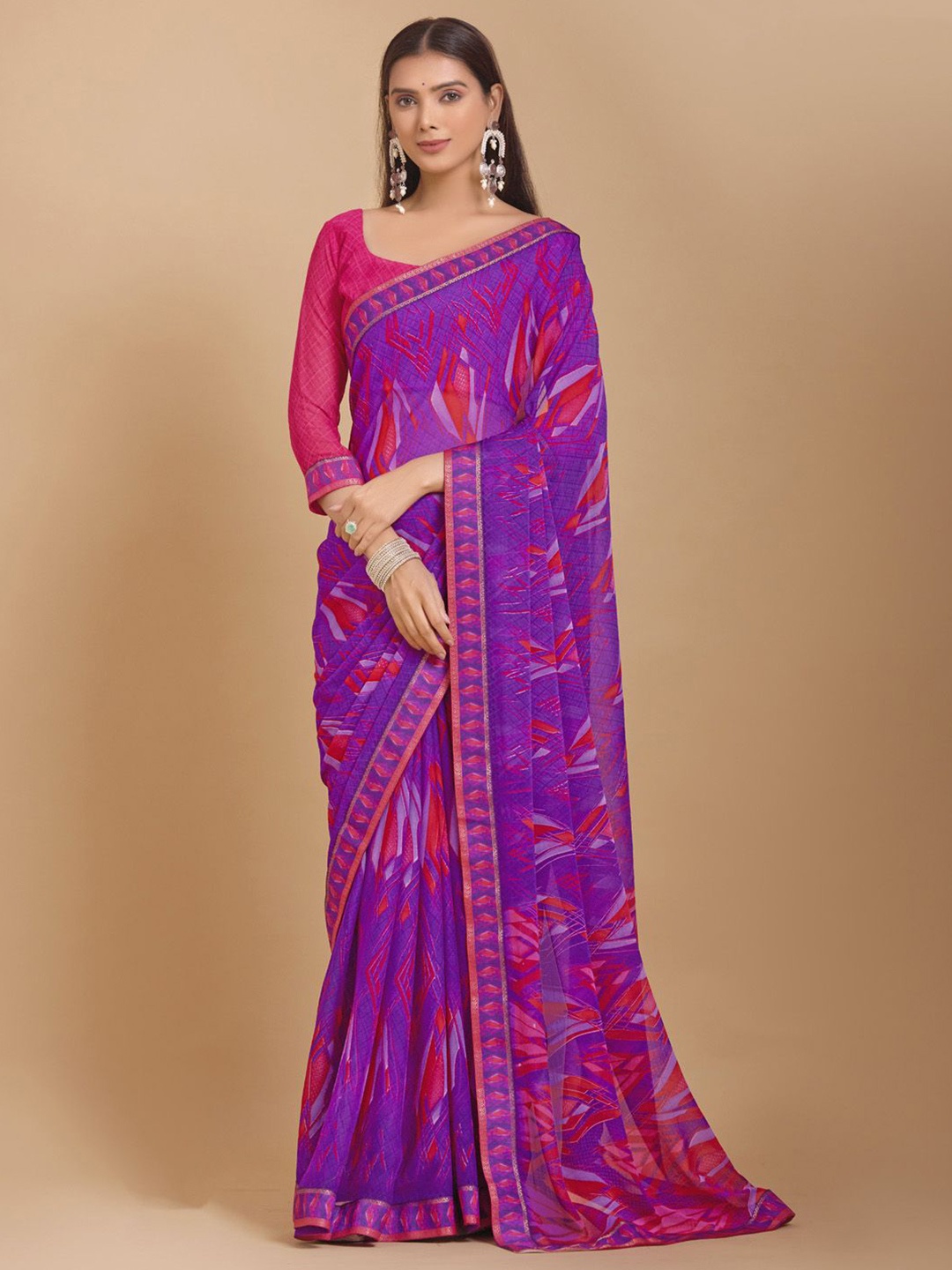 

Mitera Poly Chiffon Bagh Saree, Purple