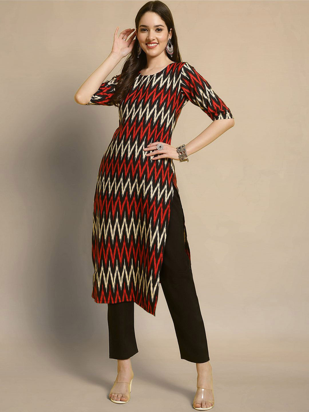 

Moda Rapido Geometric Printed Straight Kurta with Trouser, Black