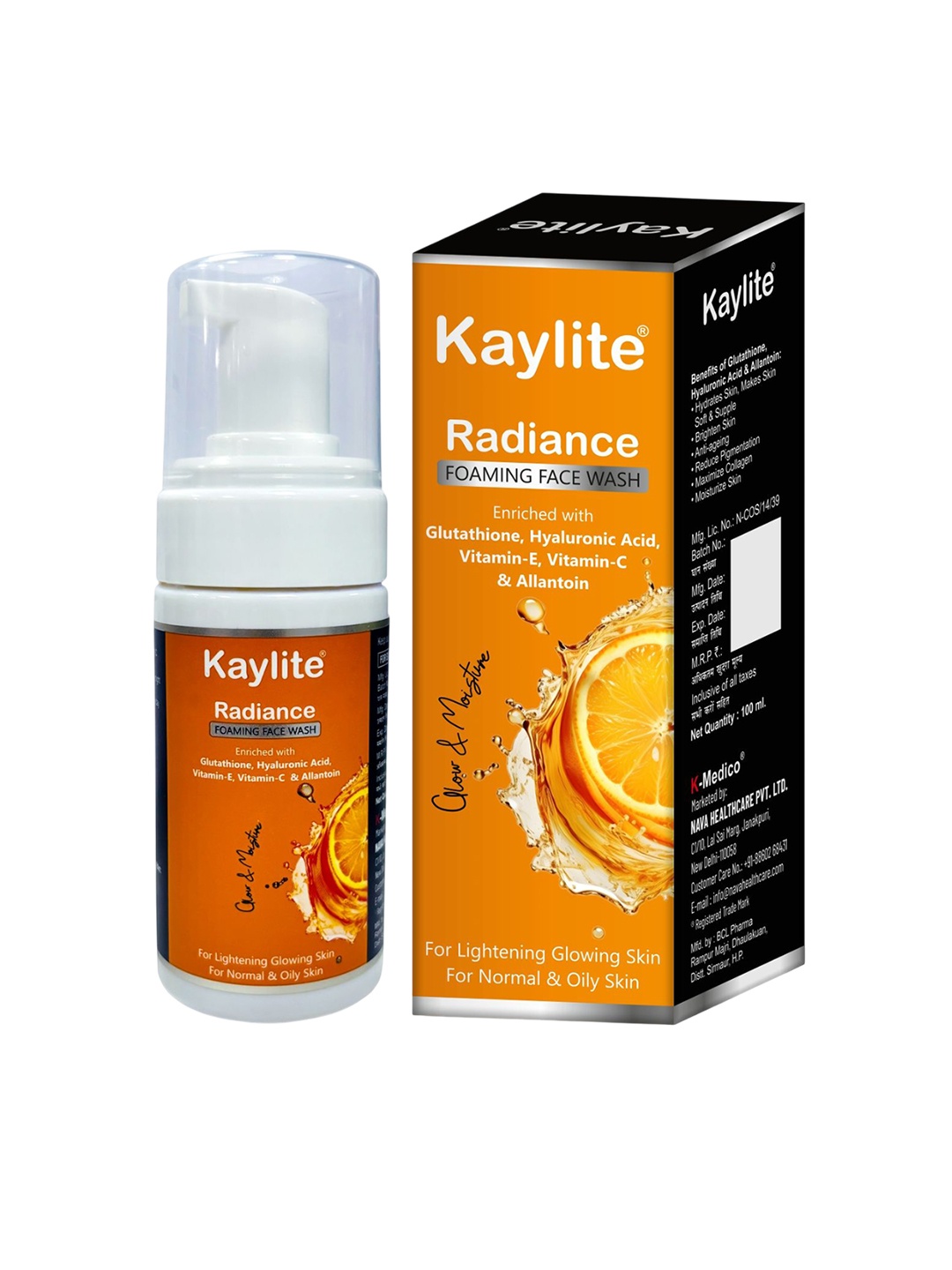 

Kaylite Radiance Foaming Face Wash With Glutathione & Vitamin E - 100 ml, Orange