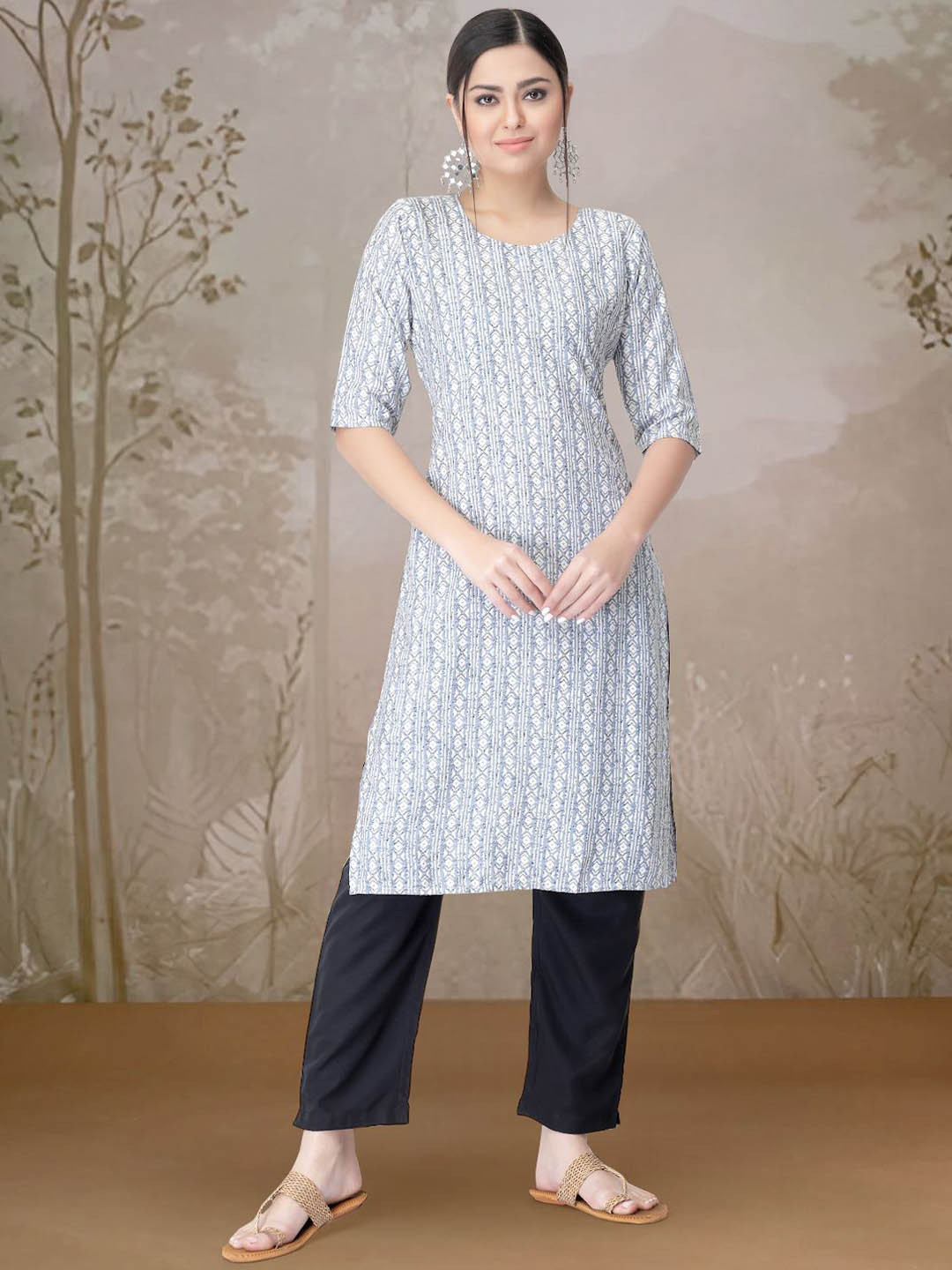 

Moda Rapido Ethnic Motifs Printed Kurta with Trouser, White
