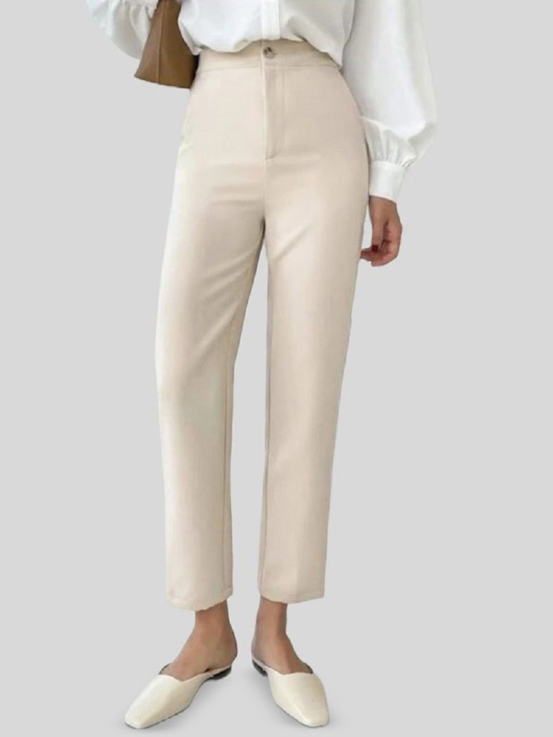 

FNOCKS Women Relaxed Straight Leg Loose Fit High-Rise Cotton Formal Trouser, Cream