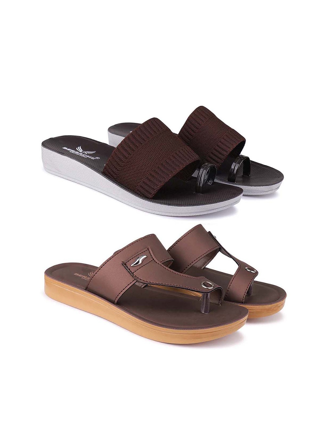 

BERSACHE Women Set Of 2 One Toe Flats, Brown