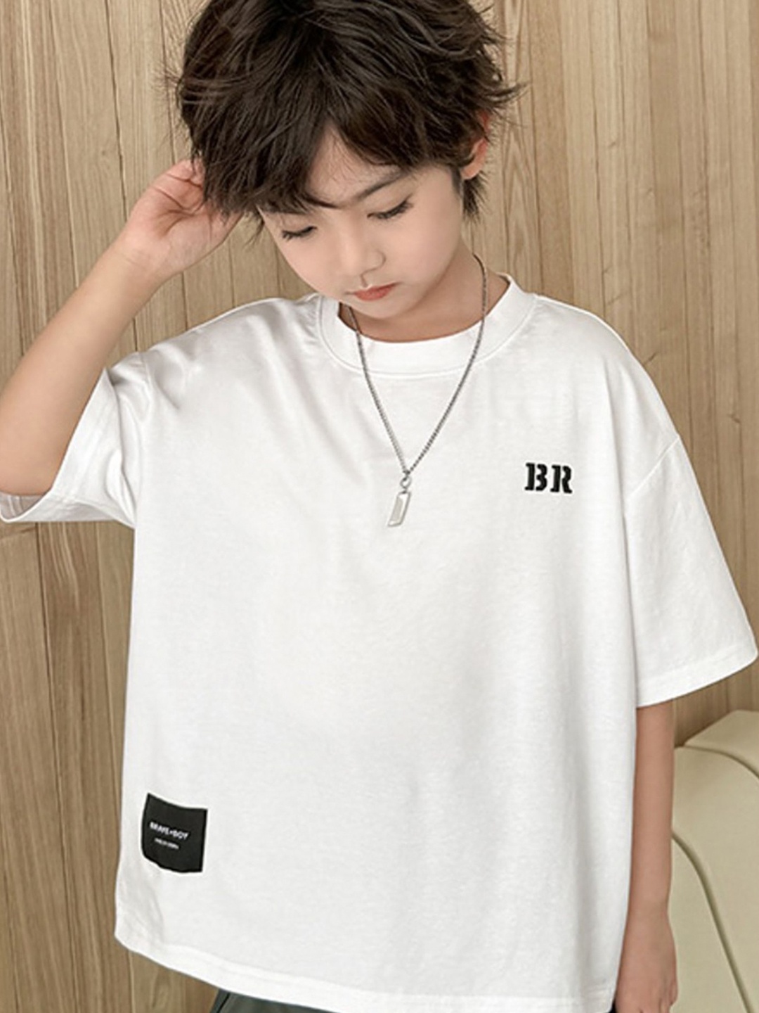 

LULU & SKY Boys Solid Round Neck Cotton Relaxed Fit T-shirt, White