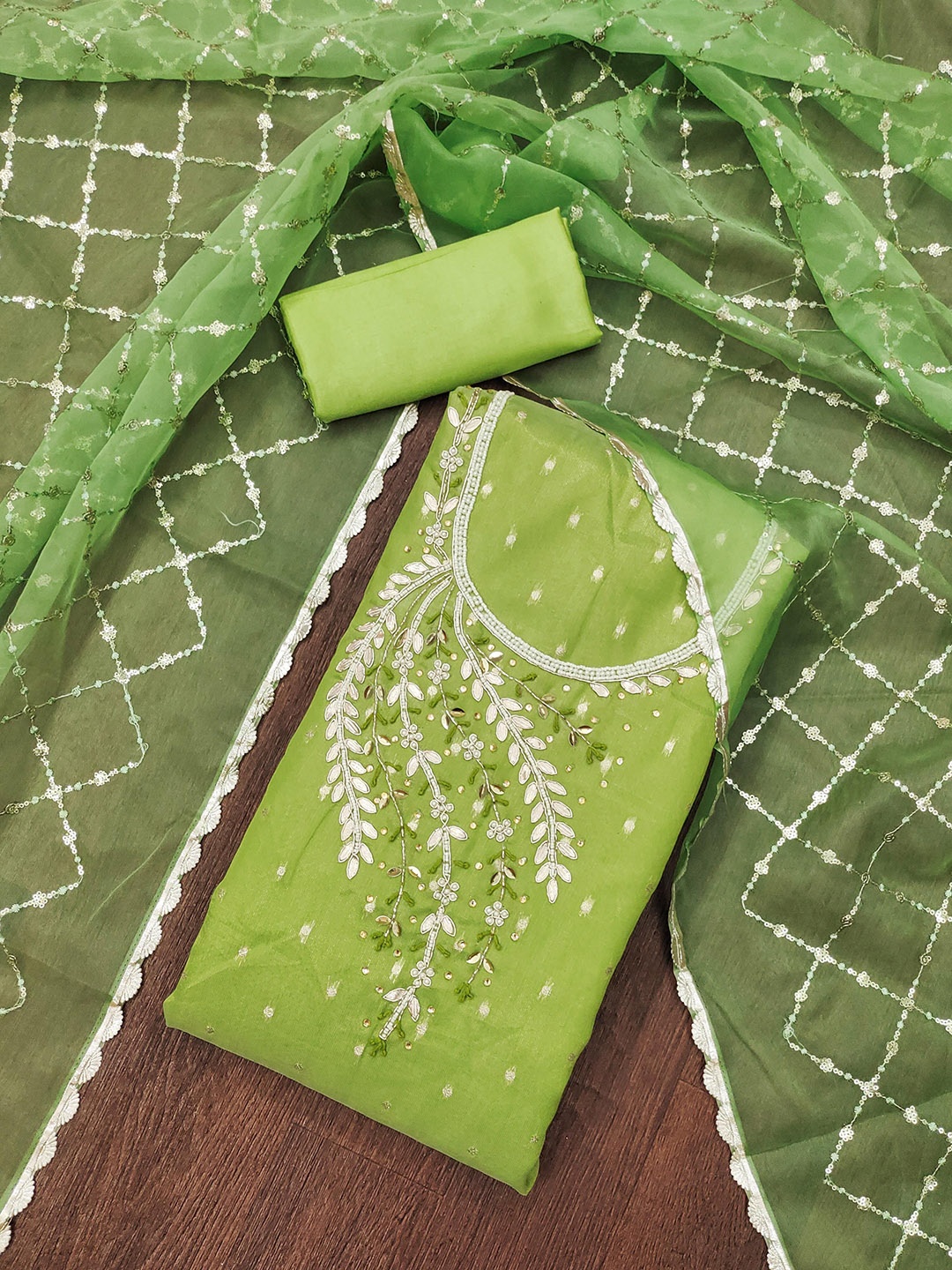 

SAINOOR Semi-Stitched Dress Material, Green