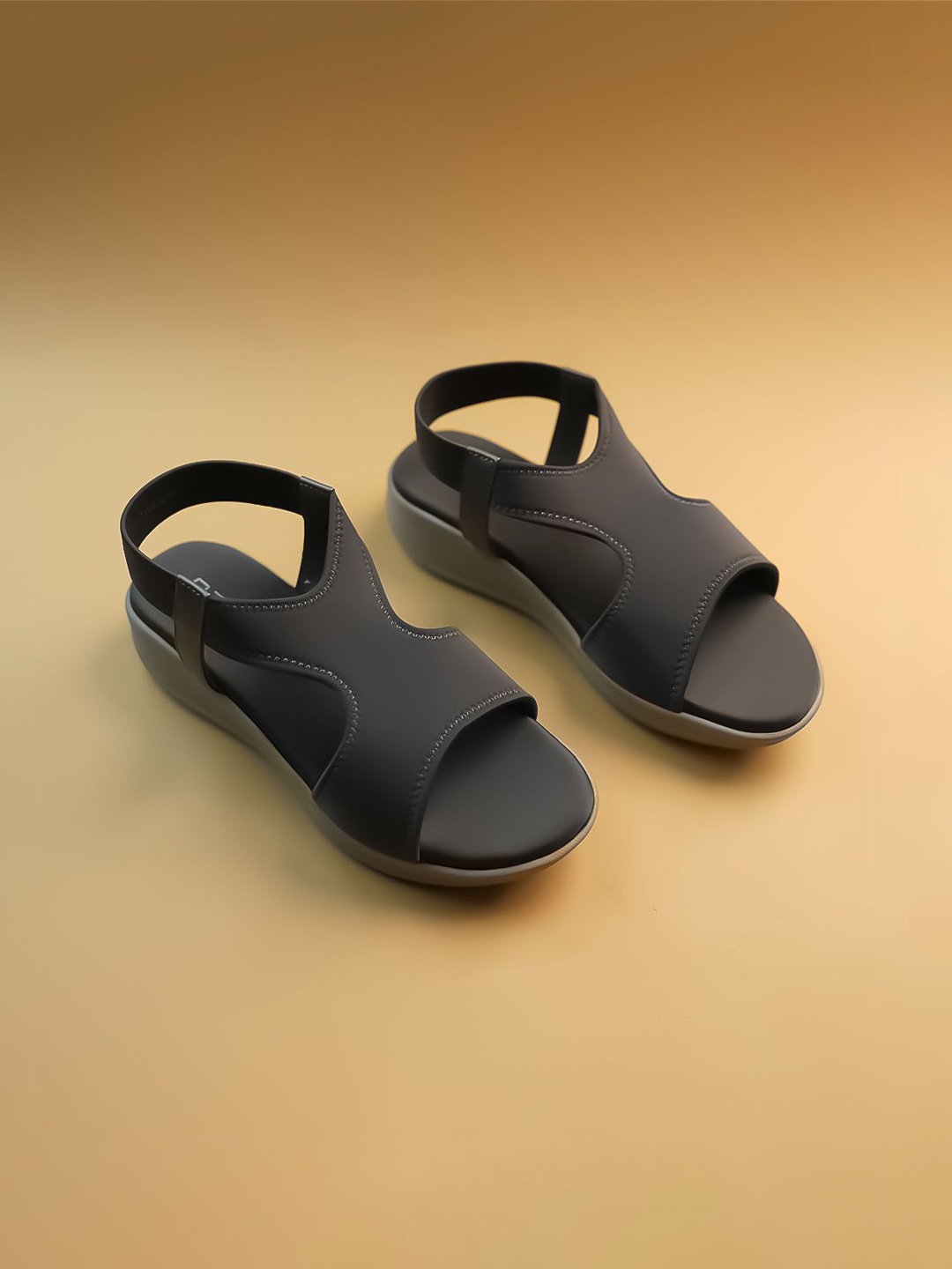 

Ozuri Suede Wedge Sandals with Laser Cuts, Grey