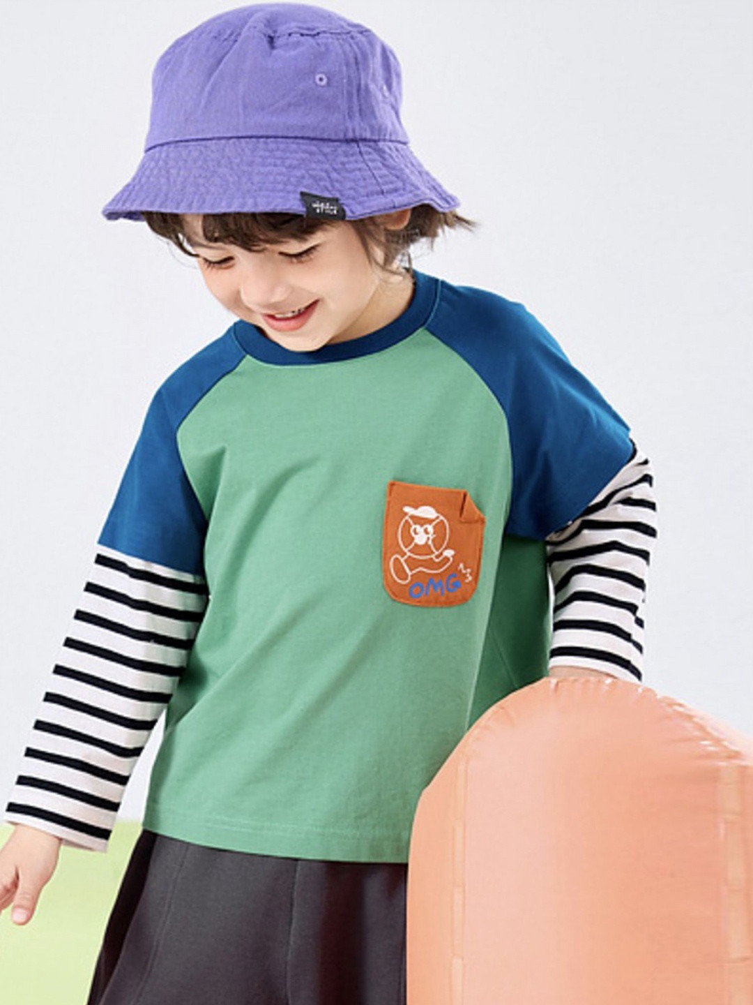 

LULU & SKY Girls Colourblocked Round Neck Cotton T-shirt, Green