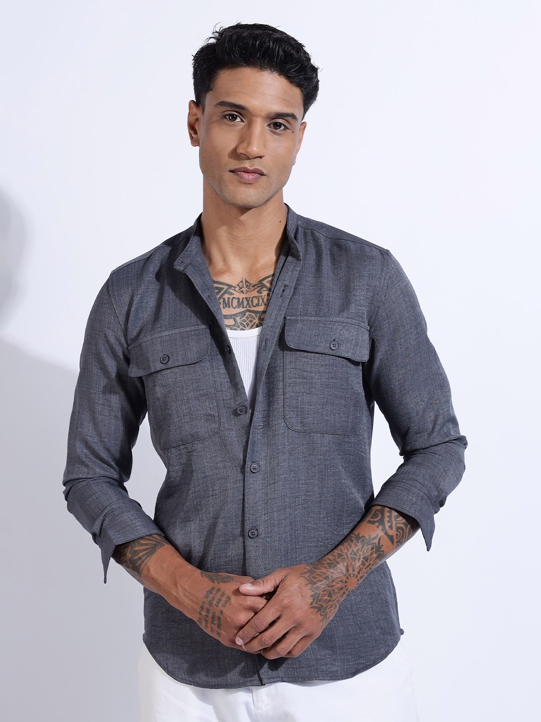 

THE BEETEL HOUSE Men Air Linen DP Like Regular Slim Fit Casual Shirt, Grey