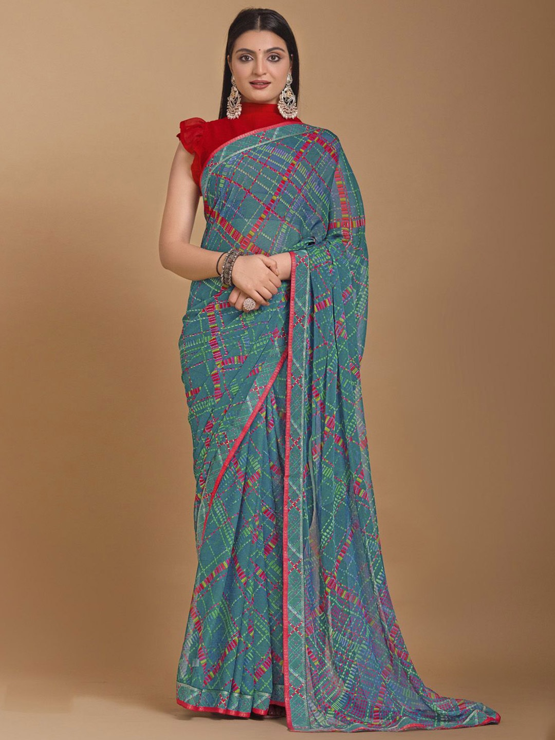 

Anouk Rustic Poly Chiffon Bagh Saree, Blue