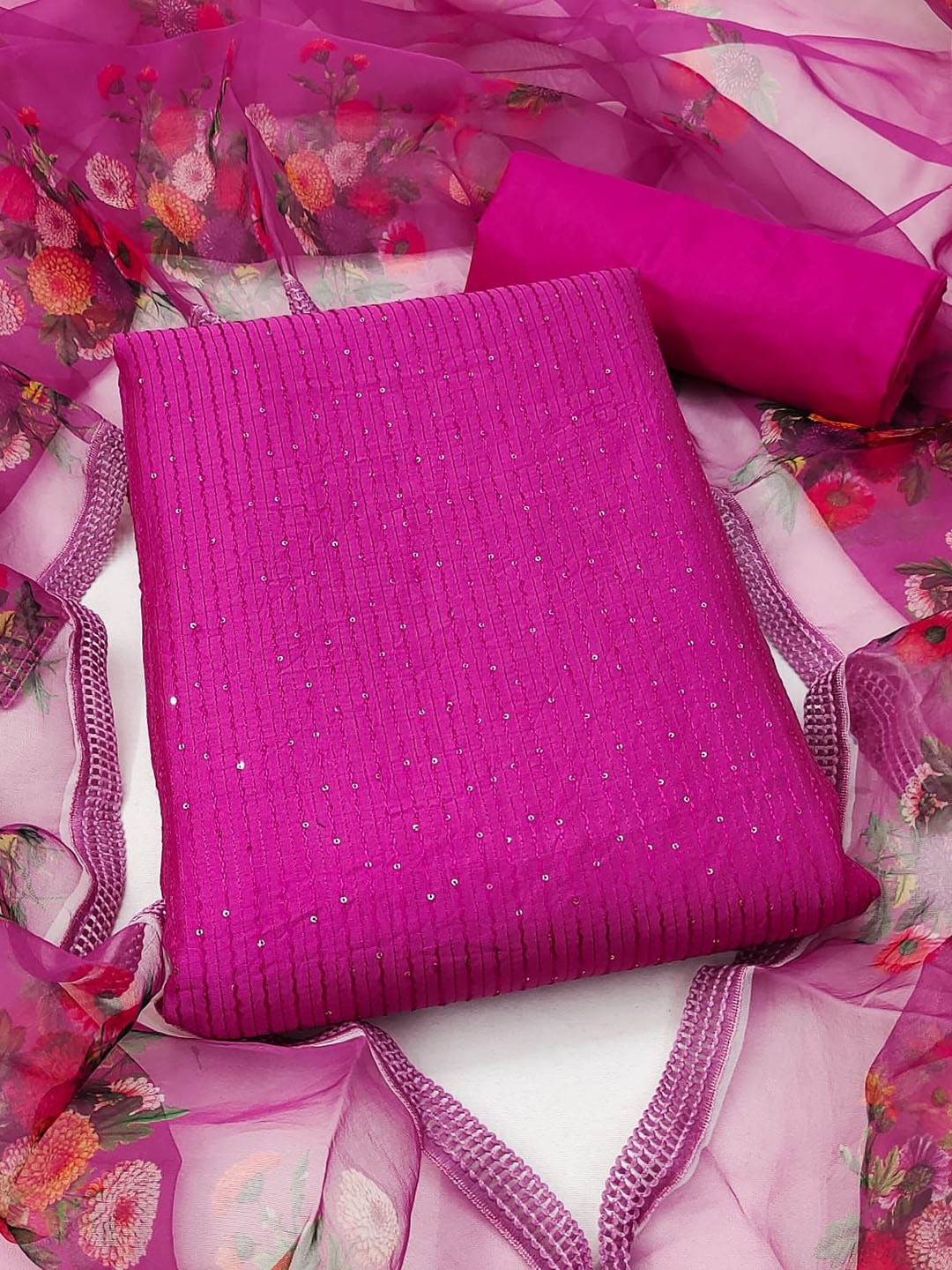 

Rangtulika Ethnics Embellished Unstitched Dress Material, Magenta