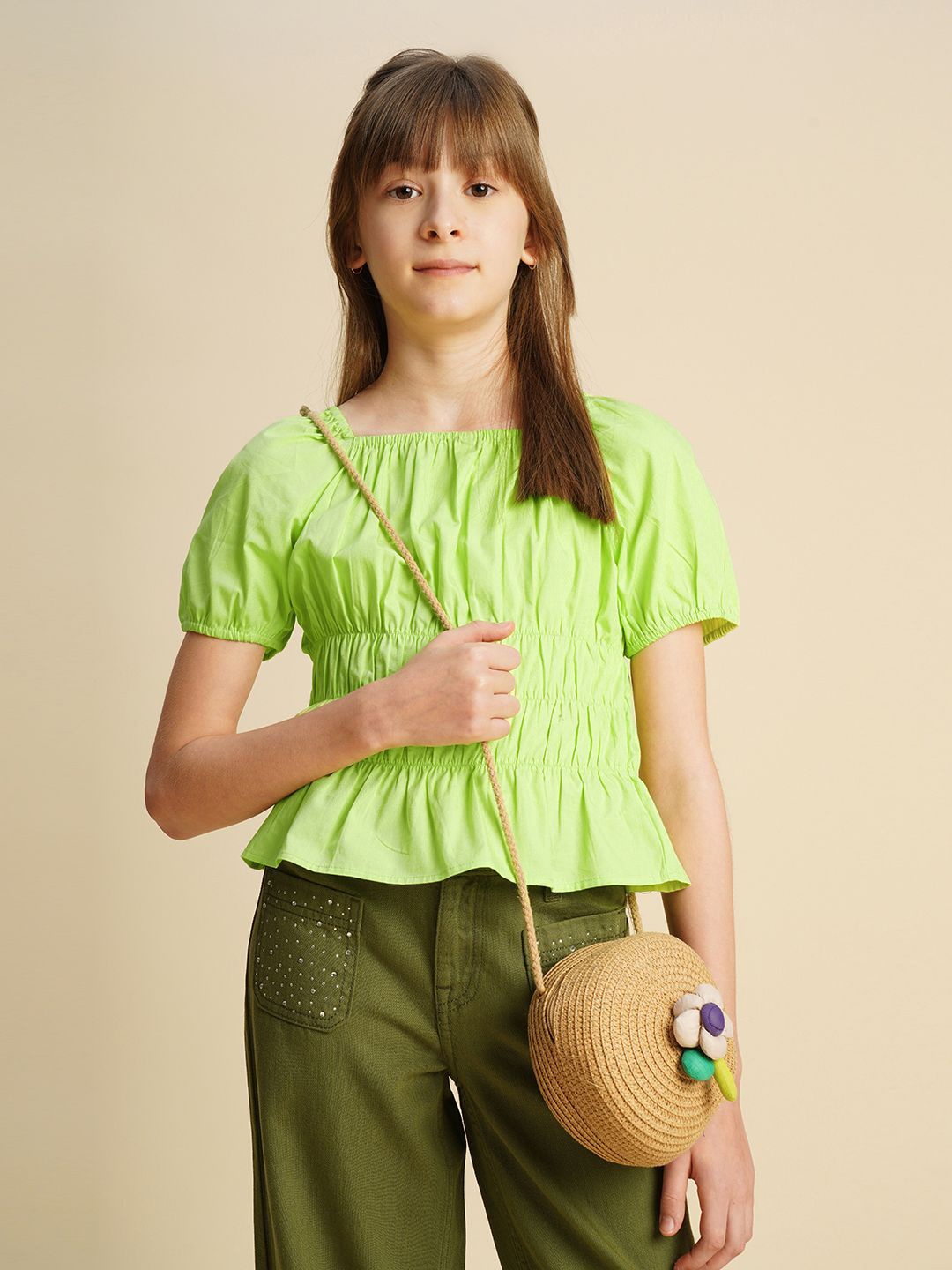 

Vero Moda Puff Sleeve Cotton Top, Green